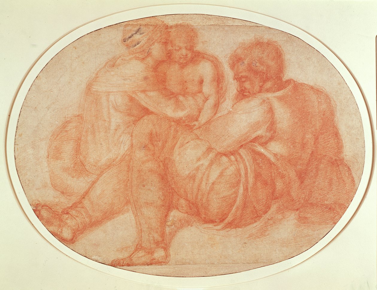 Studie Svaté rodiny (červená křída na papíře) od Michelangelo Buonarroti