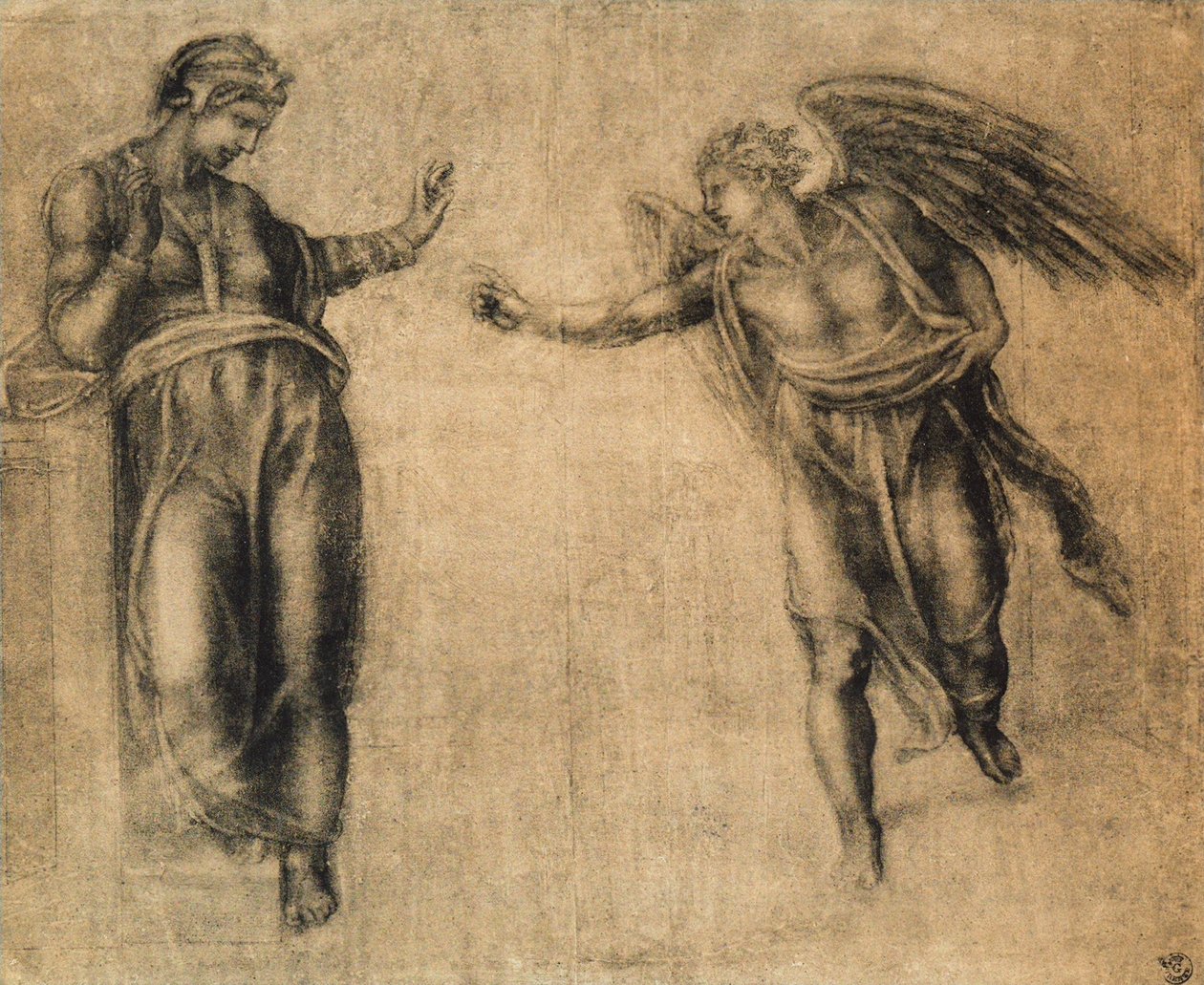 Zvěstování, kresba Michelangelo. Kabinet kreseb a tisků, Galerie Uffizi, Florencie od Michelangelo Buonarroti