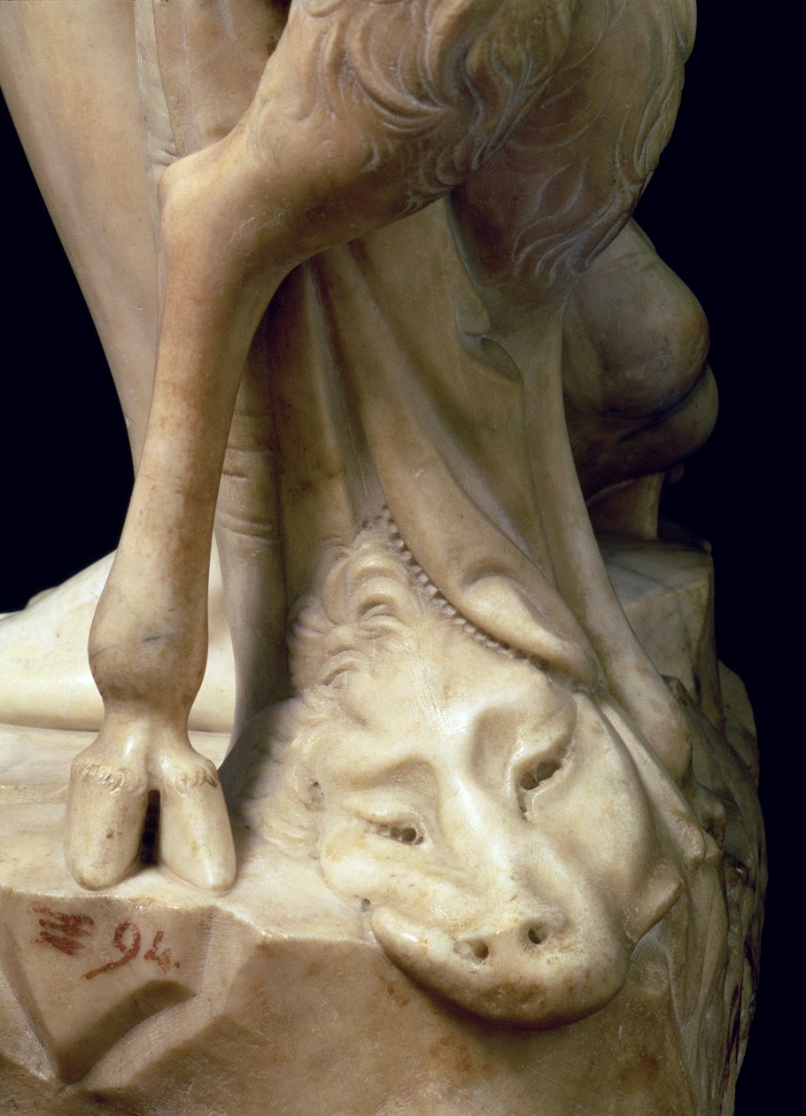 Bakchovo opilost, detail hlavy pantera, socha Michelangela Buonarrotiho 1475-1564, 1496-97 mramorový detail z 52672 od Michelangelo Buonarroti