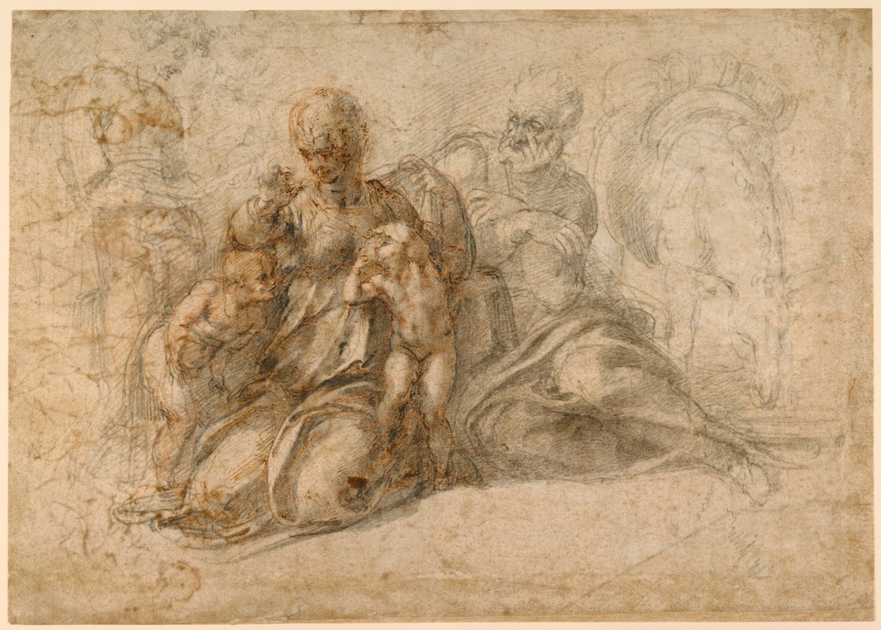 Svatá rodina (recto); Amorous Putti (verso) c. 1530 od Michelangelo Buonarroti