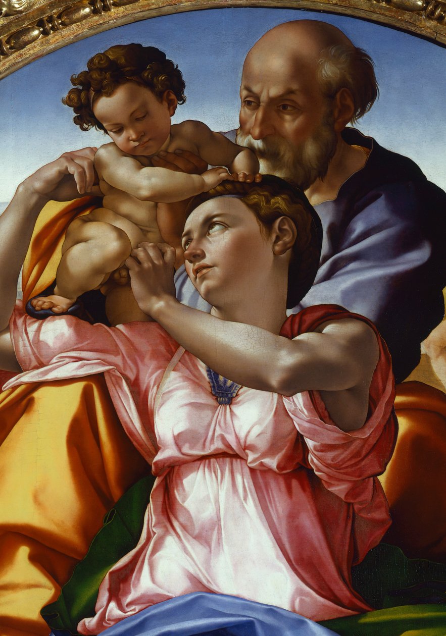 Svatá rodina od Michelangela Buonarrotiho (1475-1564), tempera na desce, 91x80 cm od Michelangelo Buonarroti