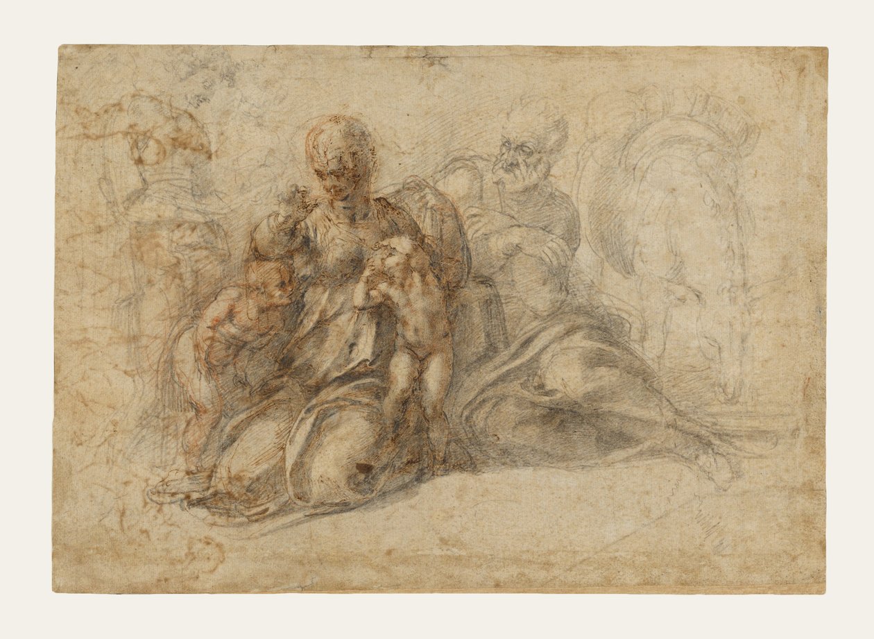 Svatá rodina s malým Janem Křtitelem (recto); milostné putti při hře; hlava ptáka (verso) od Michelangelo Buonarroti