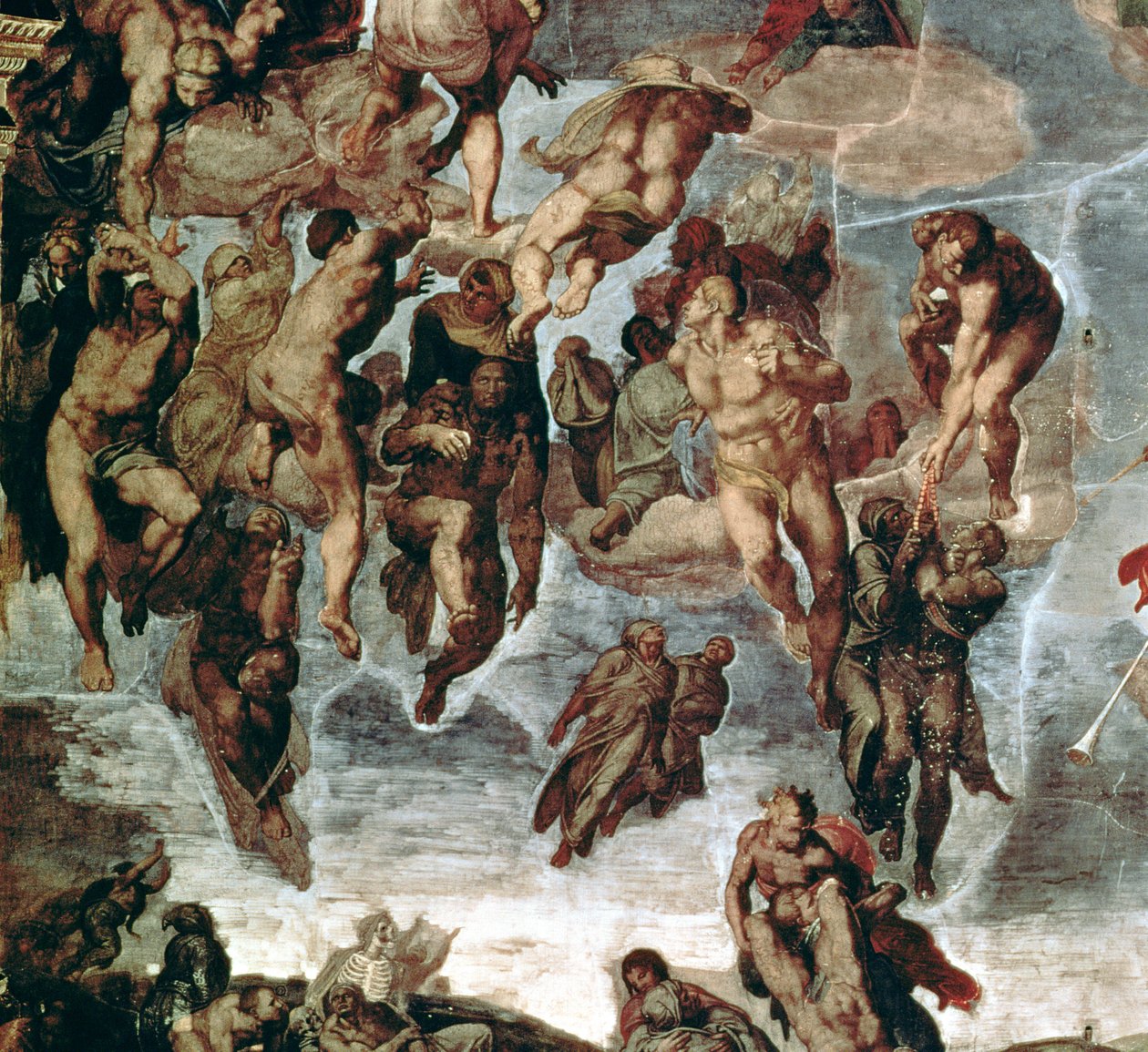 Spravedliví přitaženi do nebe, detail z „Posledního soudu“, v Sixtinské kapli, kolem 1508-12 od Michelangelo Buonarroti