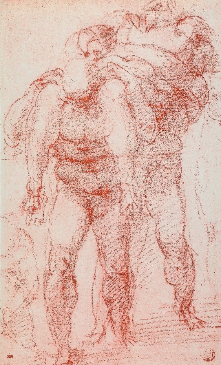 Tři muži nesoucí tělo; kresba Michelangelo. Louvre, Paříž od Michelangelo Buonarroti