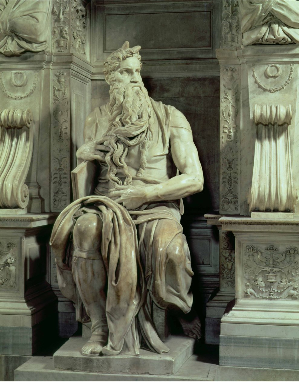 Hrobka papeže Julia II. 1453-1513 detail Mojžíše, 1513-16 mramor od Michelangelo Buonarroti