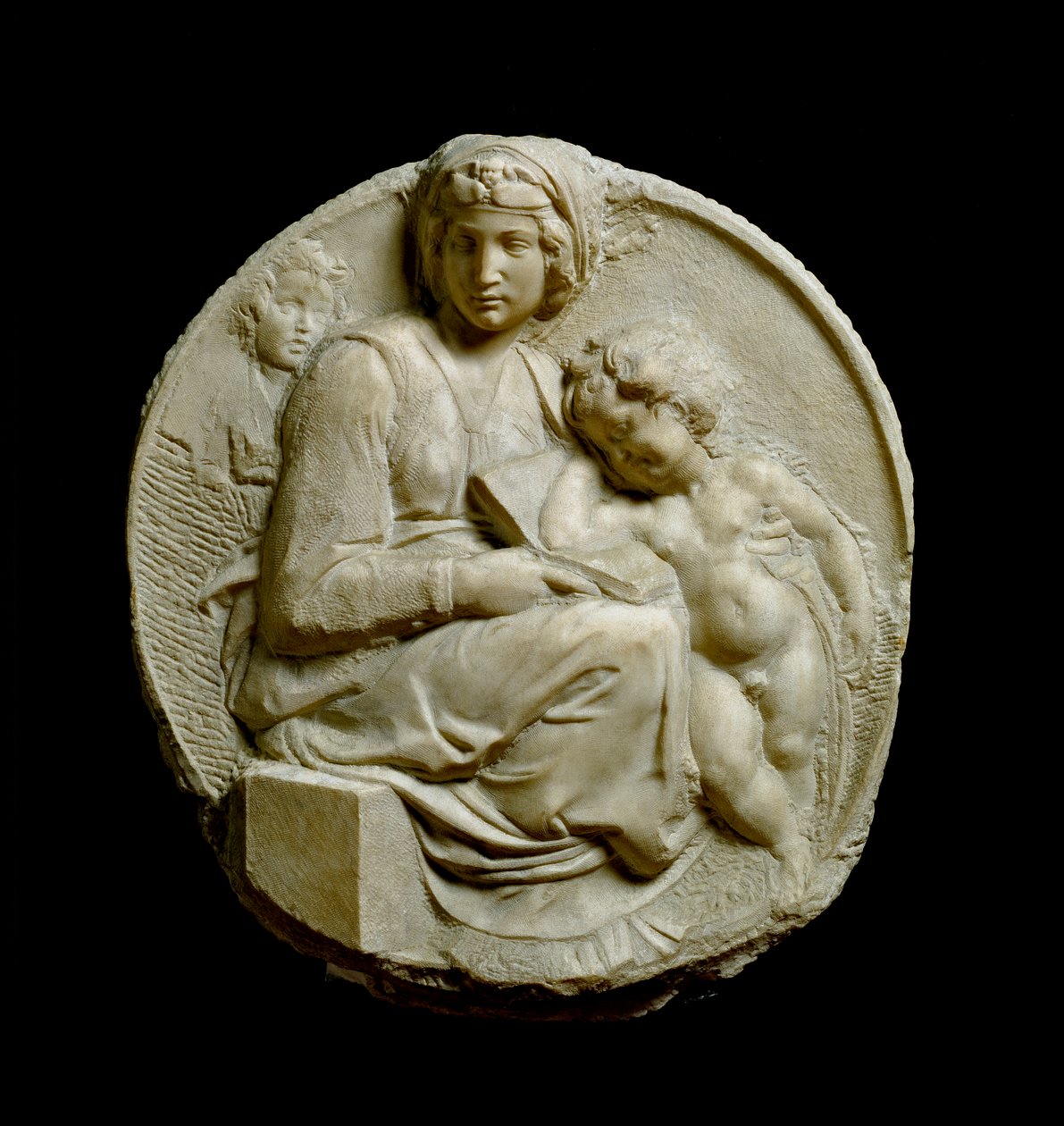 Panna a dítě s dítětem svatého Jana Křtitele Madonna Pitti nebo Tondo Pitti. Embosované mramorové punčochy od Michelangela Buonarrotiho od Michelangelo Buonarroti
