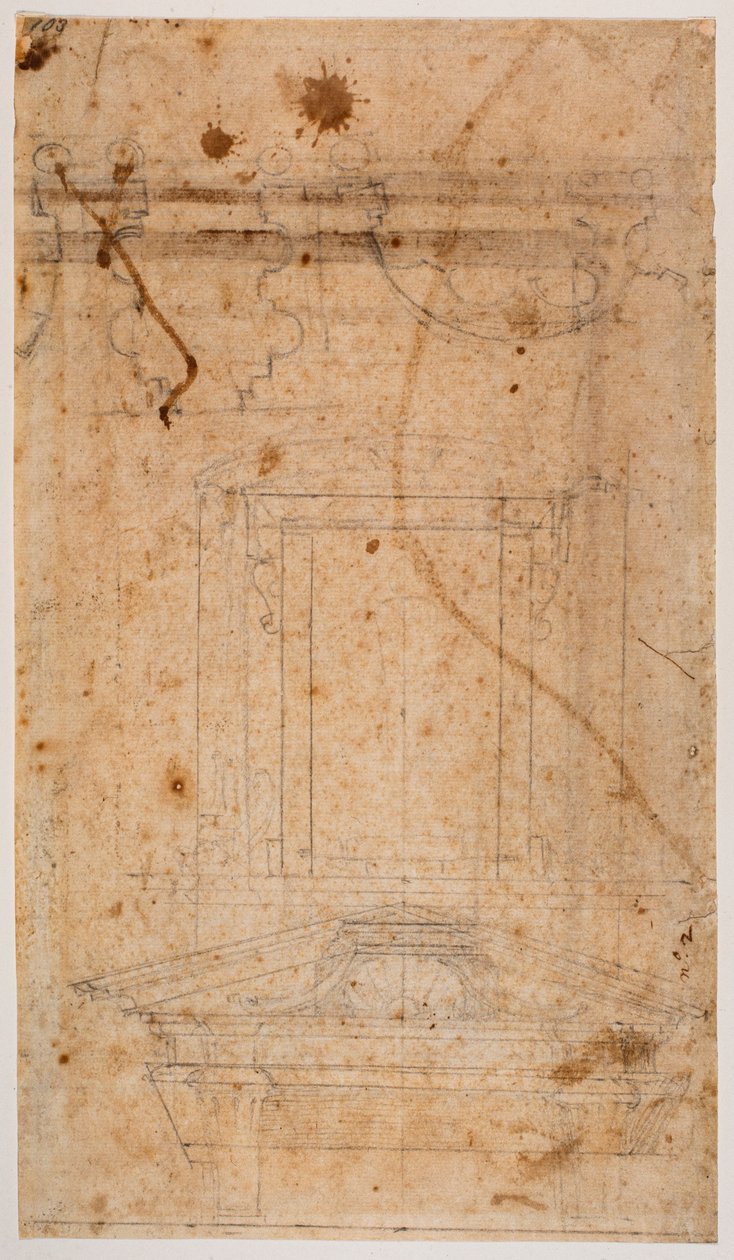 Nástěnná hrobka a částečný plán kostela od Michelangelo Buonarroti