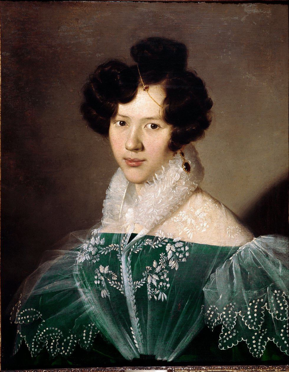 Portrét mladé ženy. Obraz Michelangela Grigolettiho (1801-70). Roma, Galleria d