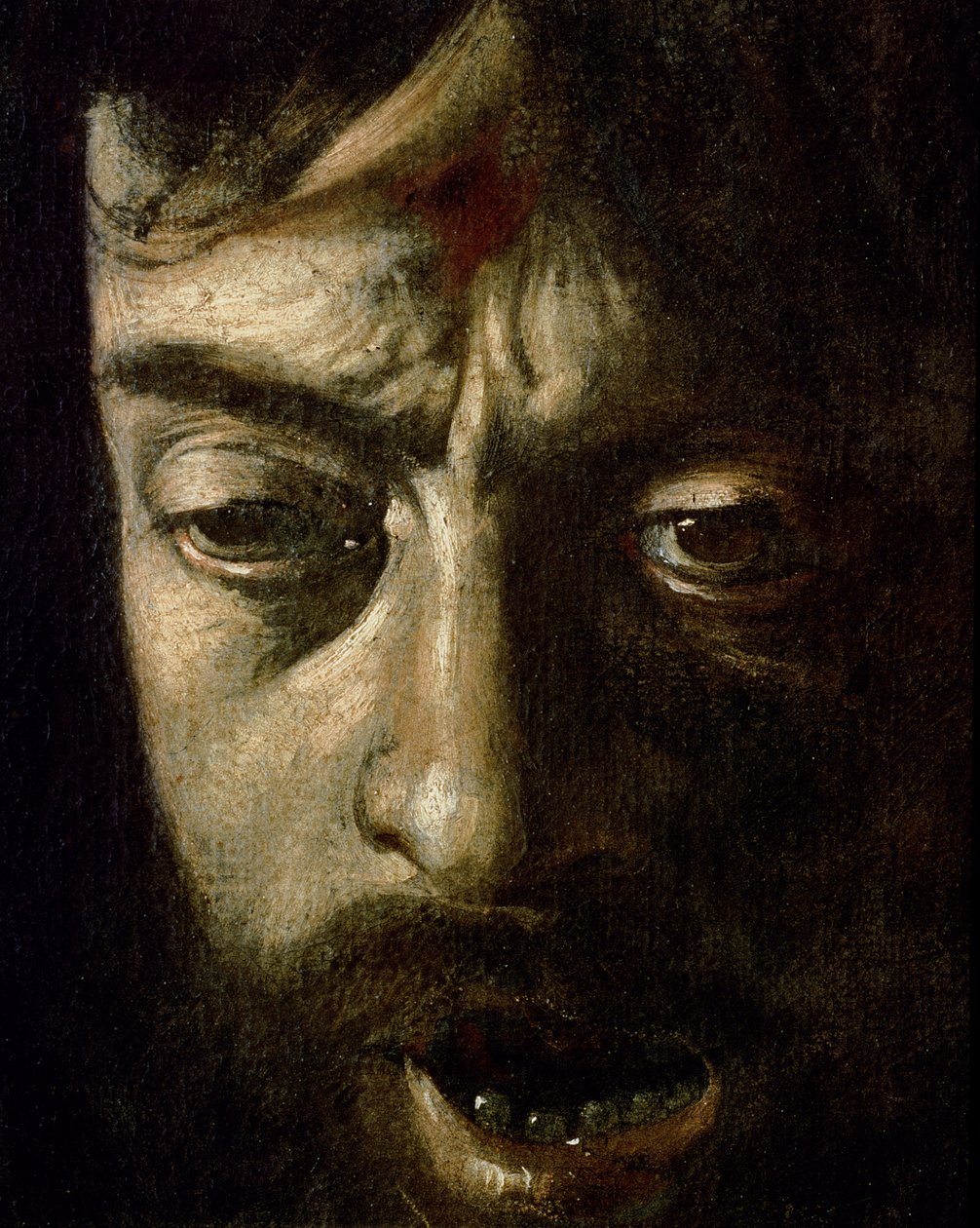 David s hlavou Goliáše, detail hlavy, 1606 detail olej na plátně z 100349 od Michelangelo Merisi Caravaggio