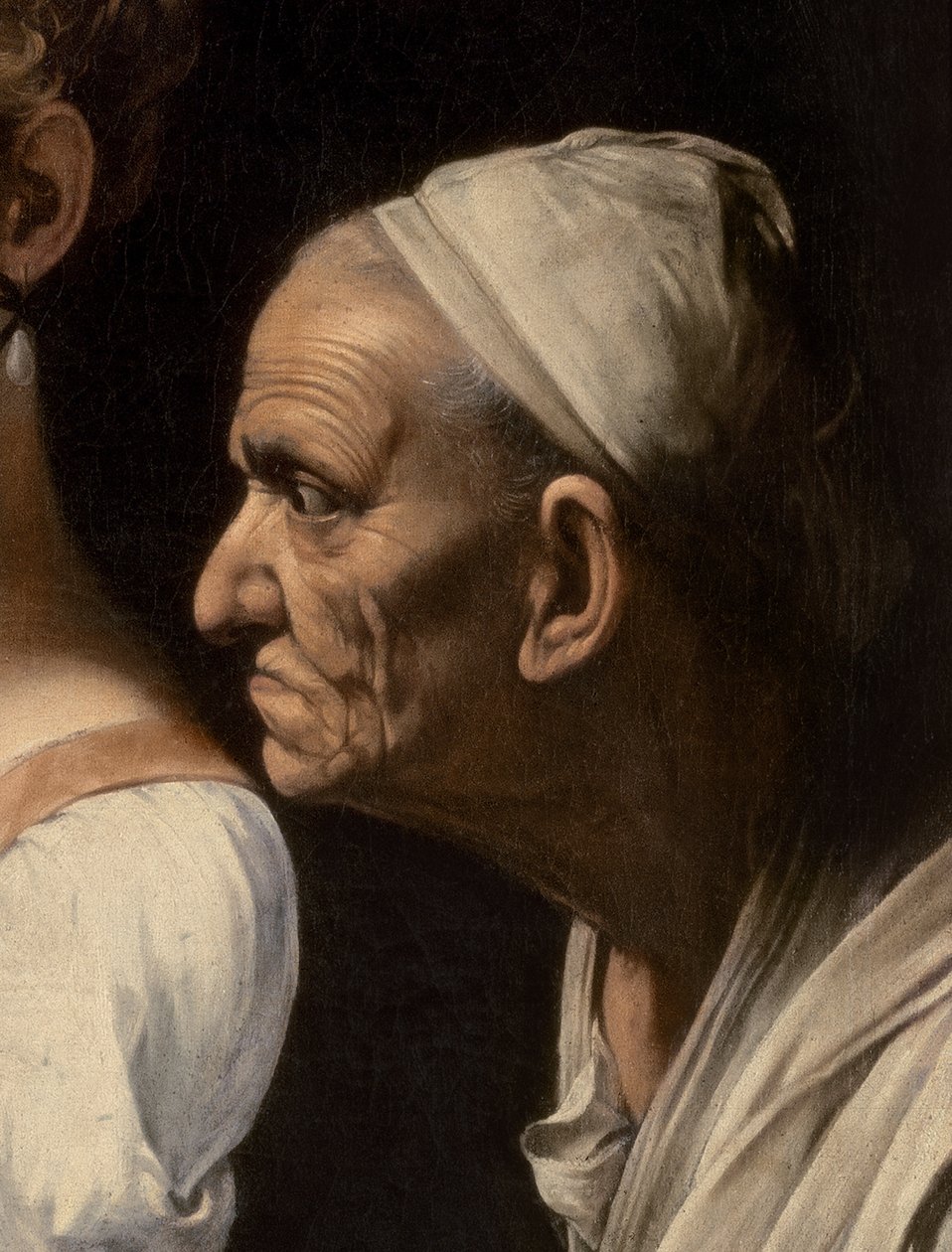 Detail sluhy z Judith a Holofernes, 1599 od Michelangelo Merisi Caravaggio