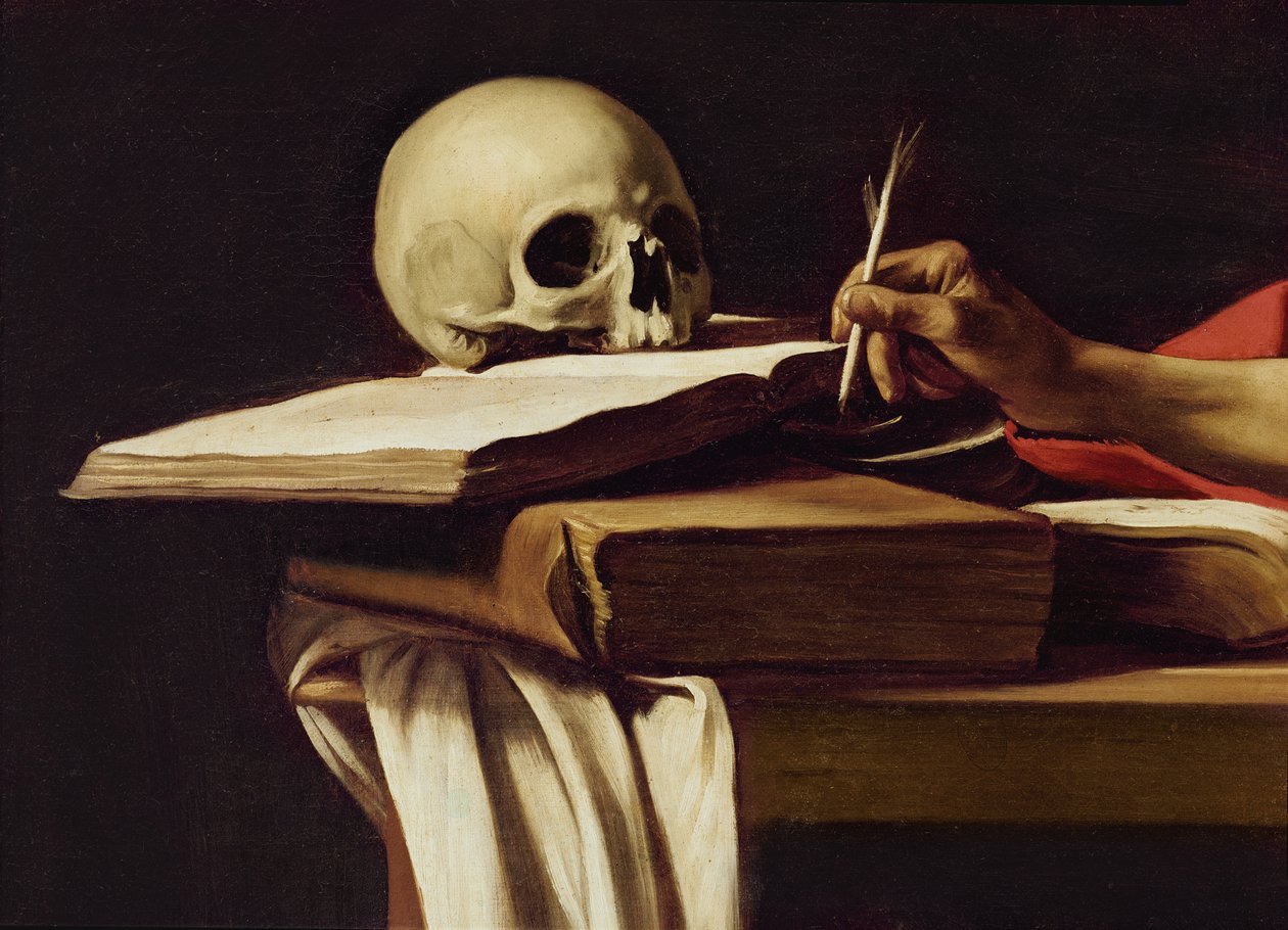Svatý Jeroným, psaní (detail z obrazu 64912) od Michelangelo Merisi Caravaggio
