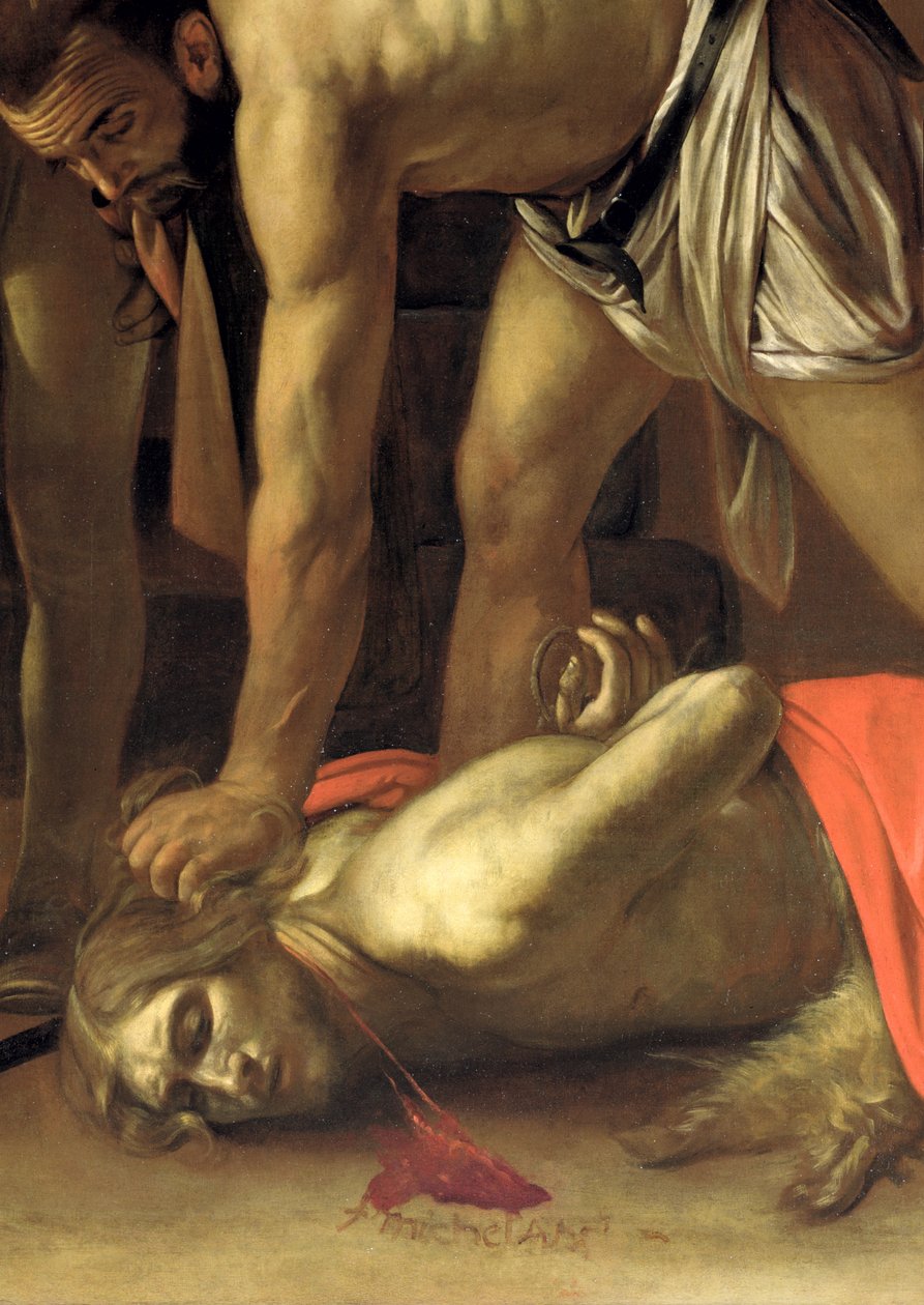 Dekapitace sv. Jana Křtitele, 1608 detail olej na plátně z roku 127654 od Michelangelo Merisi Caravaggio