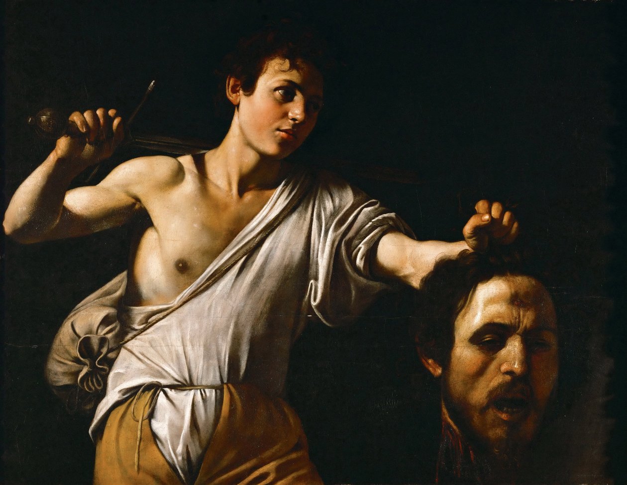 Baroko: David avec la tete de Goliath - David s hlavou Goliáše par Caravaggio, Michelangelo (1571-1610), ca. 1600. Olej na dřevě, 90,5x116. Uměleckohistorické muzeum, Vienne od Michelangelo Merisi da Caravaggio