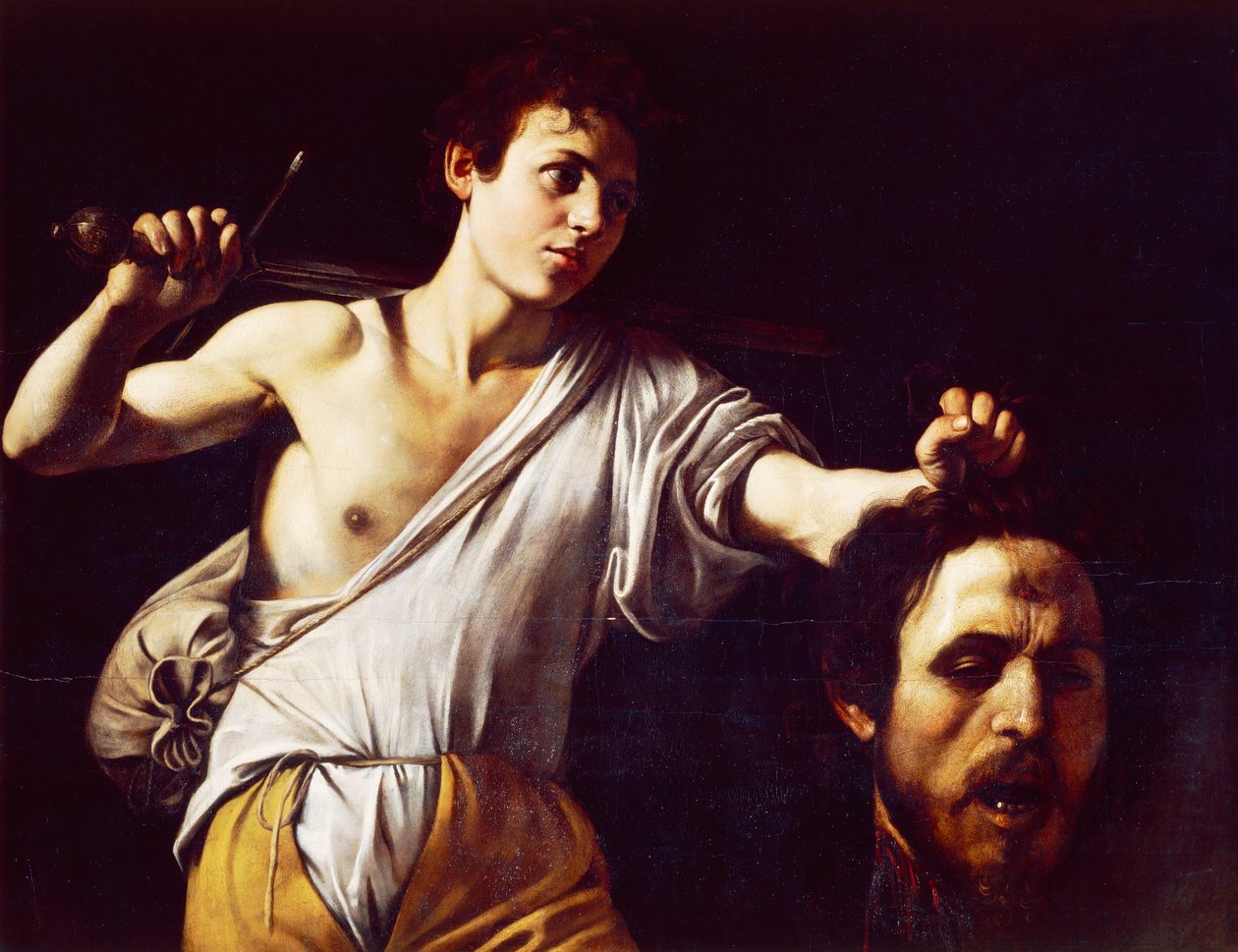 David s hlavou Goliáše od Michelangela Merisiho, známý jako Caravaggio (1571-1610), Olej na plátně, 90,5 x 116,5 cm od Michelangelo Merisi da Caravaggio