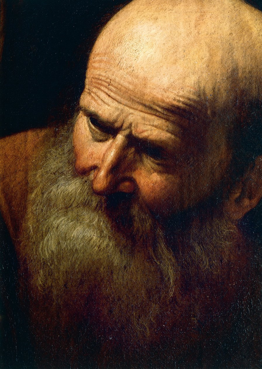 Abrahámova tvář, detail oběti Izáka, kolem 1603-04 (olej na plátně) od Michelangelo Merisi da Caravaggio
