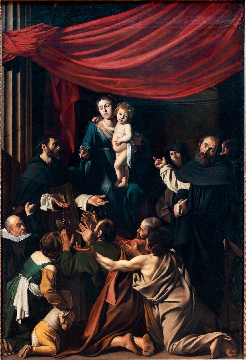 Madona u růžence (olej na plátně od Michelangelo Merisi da Caravaggio