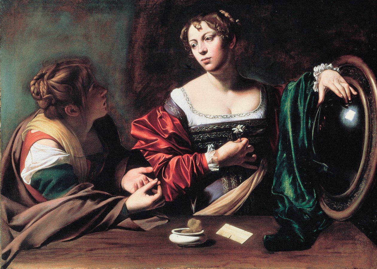 ""Martha a Marie Magdalena"" Obraz Michelangela Merisiho známého jako Caravaggio nebo il Caravaggio (1571-1610) cca 1598 Rozměr. 100x134,5 cm Detroit Institute of Art od Michelangelo Merisi da Caravaggio