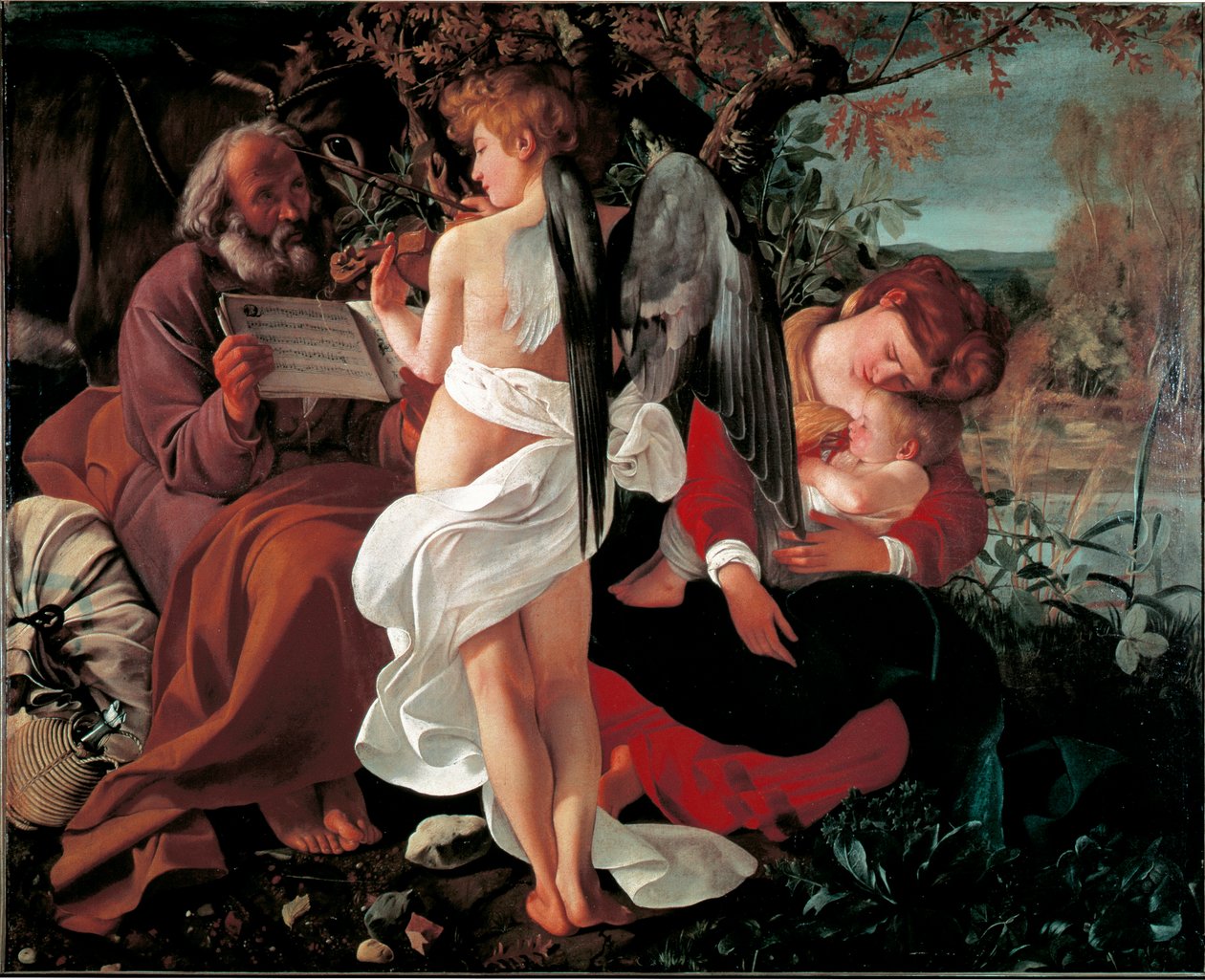 Odpočinek během letu do Egypta Obraz Michelangela Merisi řekl il Caravaggio (Caravaggio) (1571-1610) 1590 cca. Slunce. 130x160 cm Řím Galleria Doria Pamphili od Michelangelo Merisi da Caravaggio