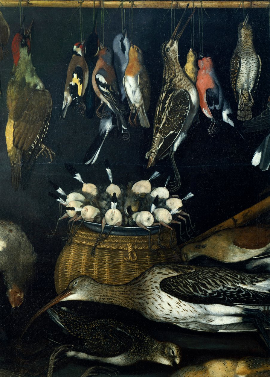 Zátiší s ptáky, od Master of the Hartford Still-life (olej na plátně) (detail 624934) od Michelangelo Merisi da Caravaggio