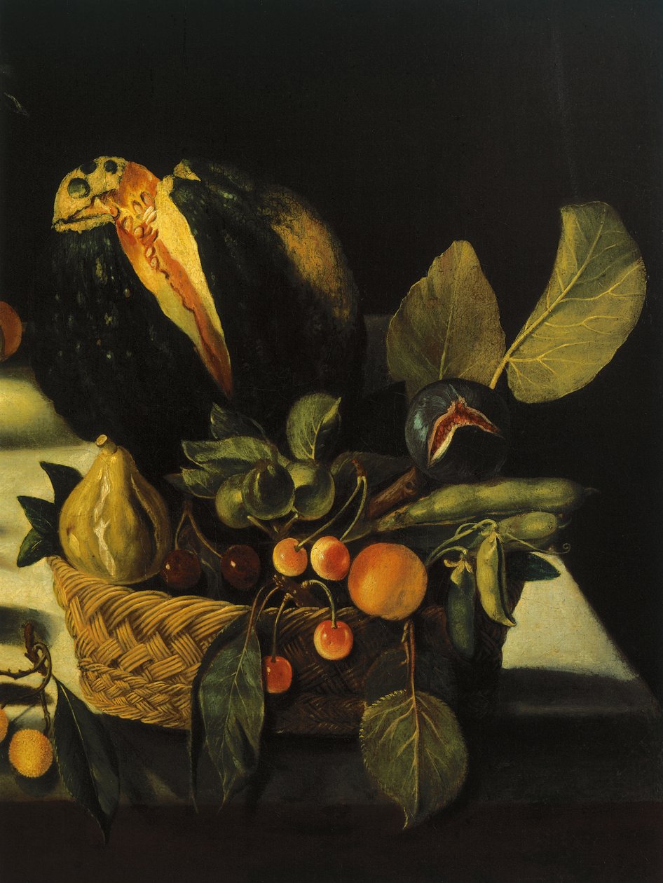 Zátiší s květinami a ovocem, od Master of the Hartford Still Life, cca 1600-10 (olej na plátně) (detail 507174) od Michelangelo Merisi da Caravaggio