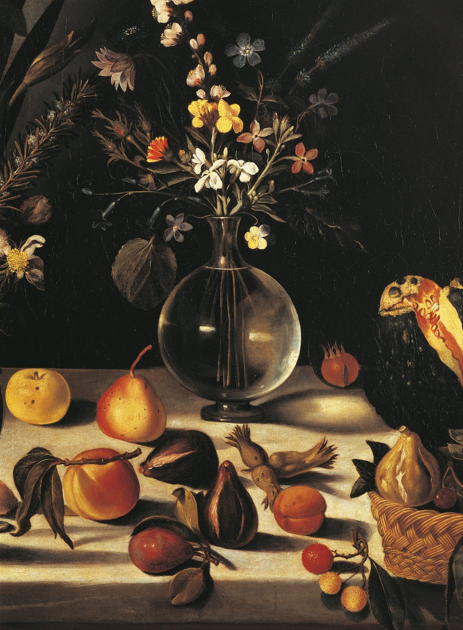Zátiší s květinami a ovocem, od Master of the Hartford Still Life, cca 1600-10 (olej na plátně) (detail 507174) od Michelangelo Merisi da Caravaggio
