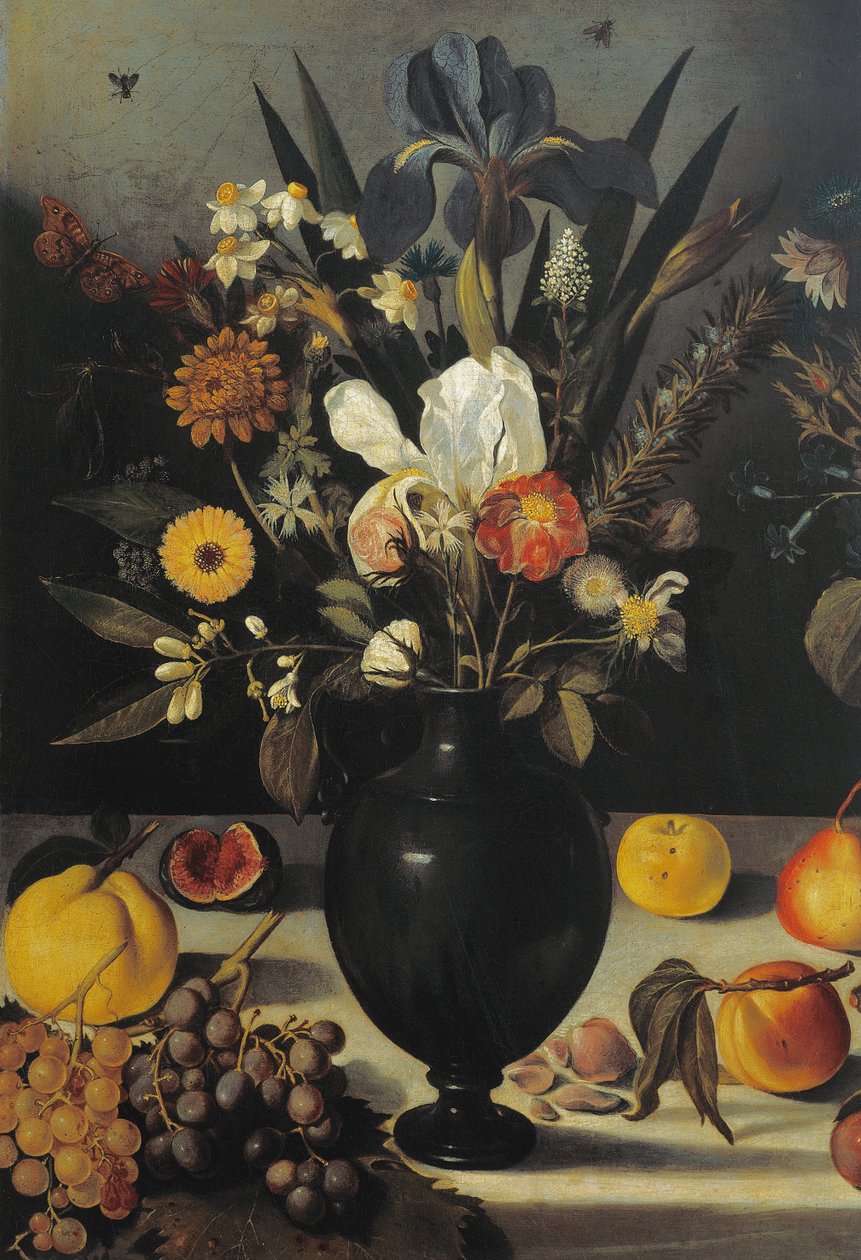 Zátiší s květinami a ovocem, od Master of the Hartford Still Life, cca 1600-10 (olej na plátně) (detail 507174) od Michelangelo Merisi da Caravaggio