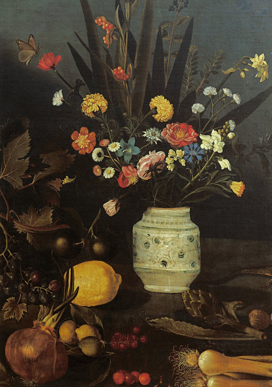 Zátiší s květinami a rostlinami (olej na plátně) (detail 624933) od Michelangelo Merisi da Caravaggio
