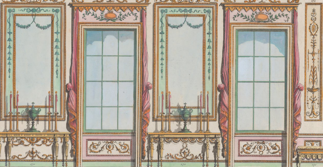 Interiér zdobená stěna s okny a průzory, č. 267-273..., 27. února 1784. od Michelangelo Pergolesi