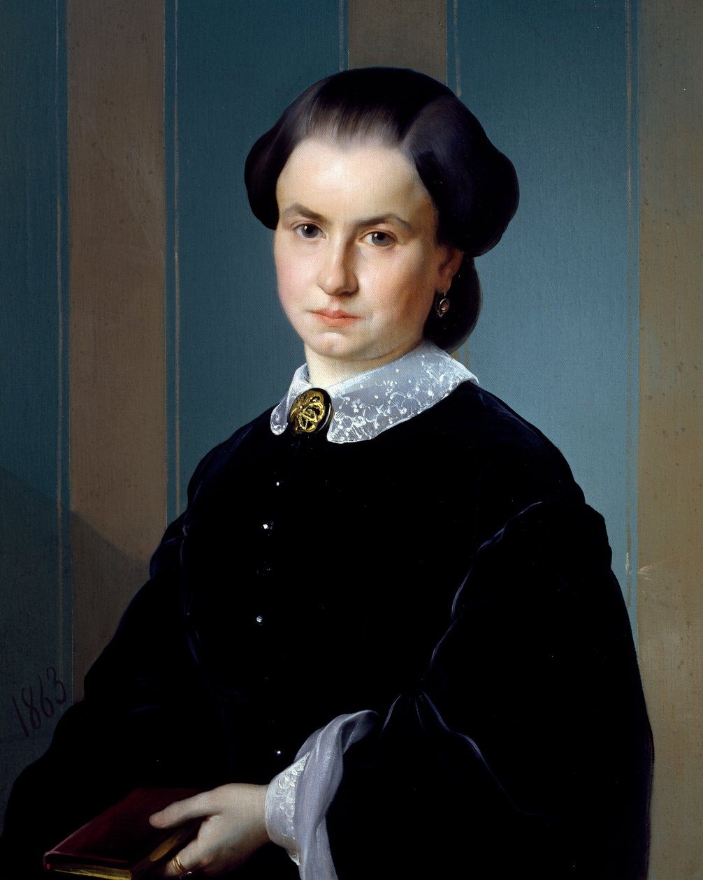 Muotokuva naisesta kirjan kanssa, Michelangelo Pittatore (1825-1903), öljy kankaalle, 71x56 cm. od Michelangelo Pittatore