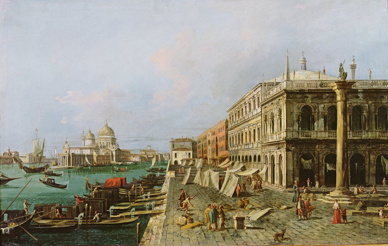 Pohled na Molo před Palazzo della Zecca, s Santa Maria della Salute v pozadí, Benátky od Michele Marieschi