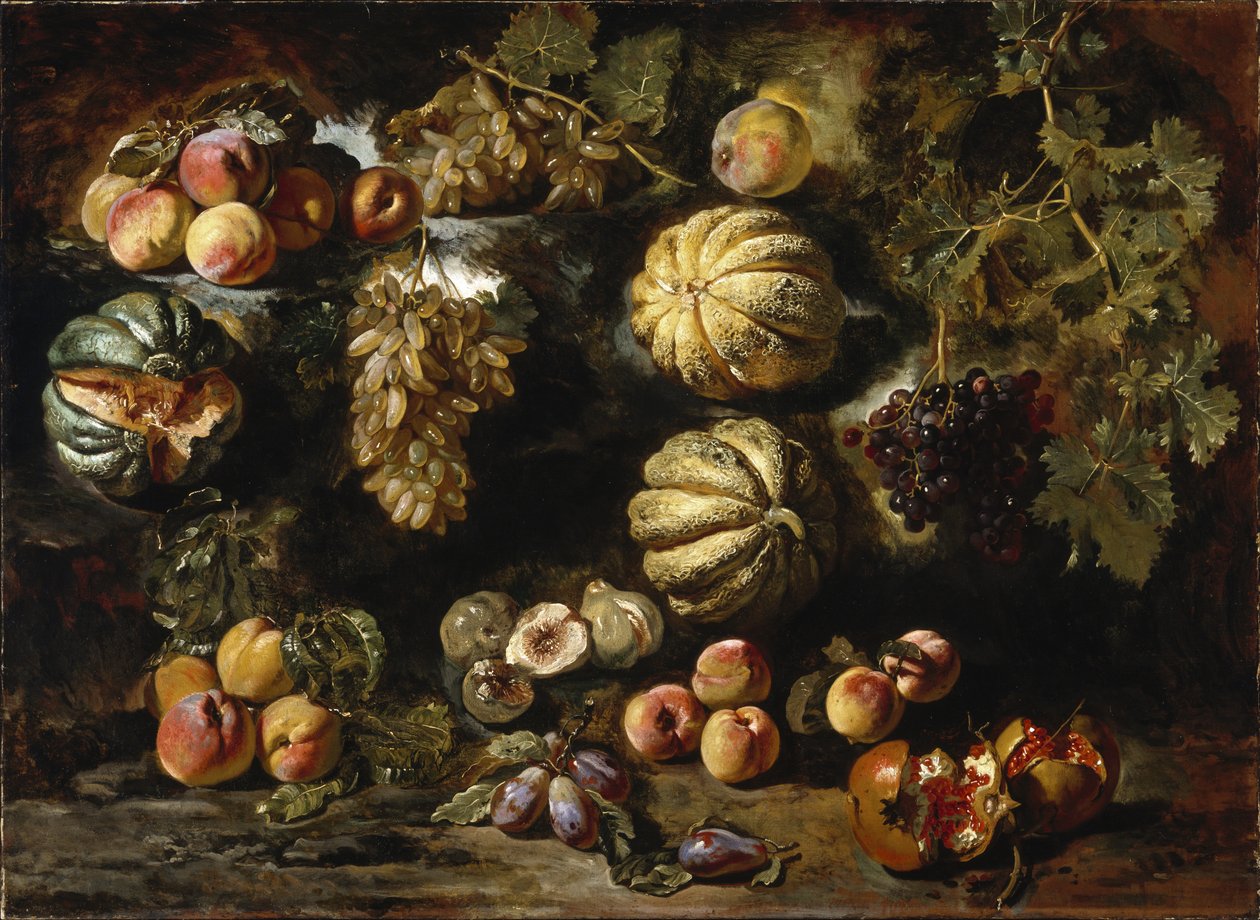 Zátiší s melouny, broskvemi, fíky a hrozny, c. 1640-1650 od Michele Pace del Campidoglio