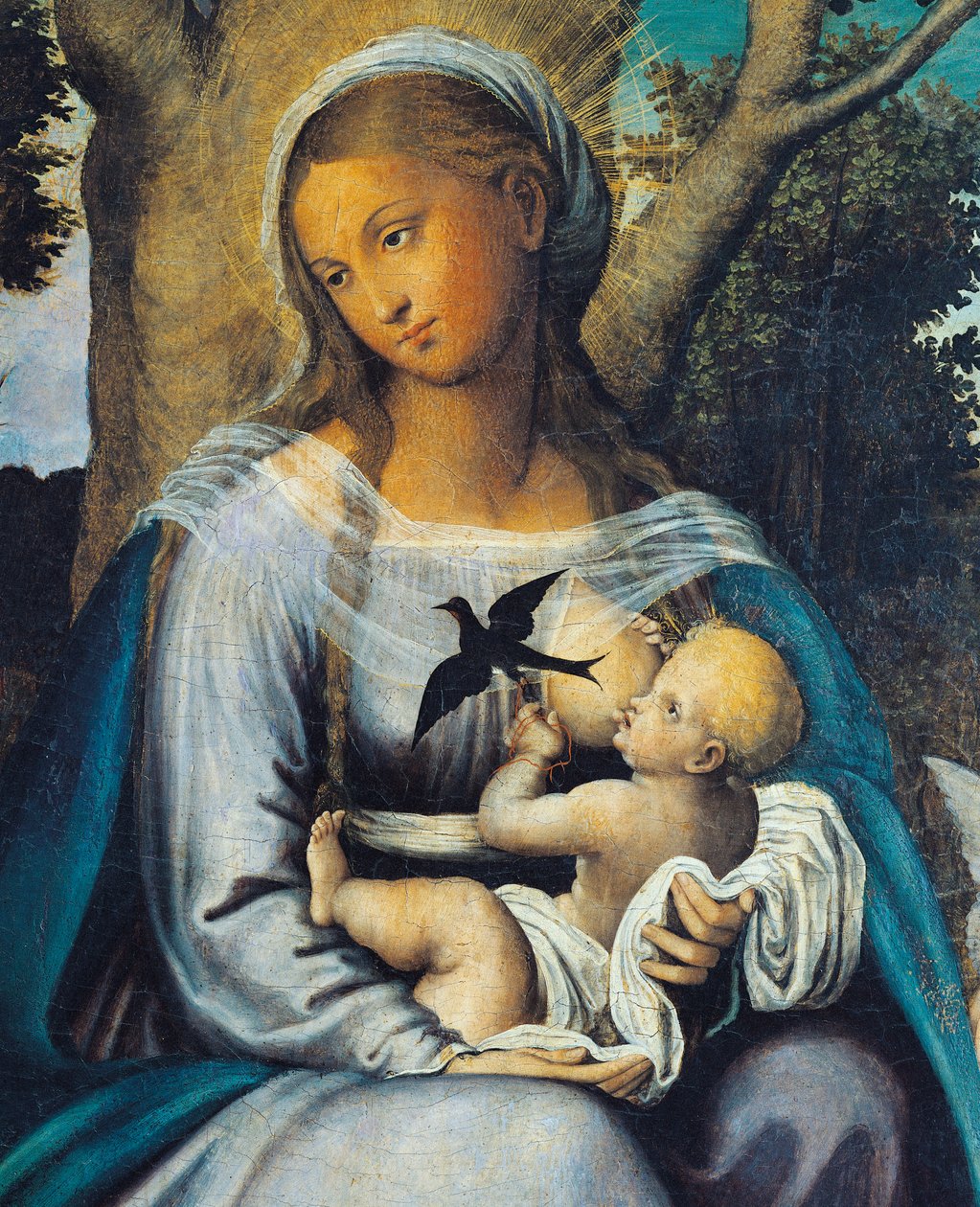 Odpočívej v Egyptě, detail z centrálního panelu Triptychu útěchy (tempera a olej na panelu) od Michele (attr.) Cavaro