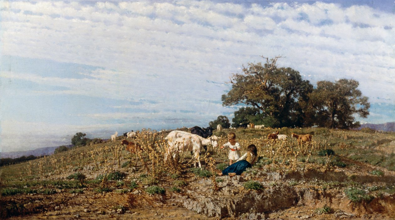 Venkov s pastýři a kozami, Michele Cammarano (1835-1920) od Michele Cammarano