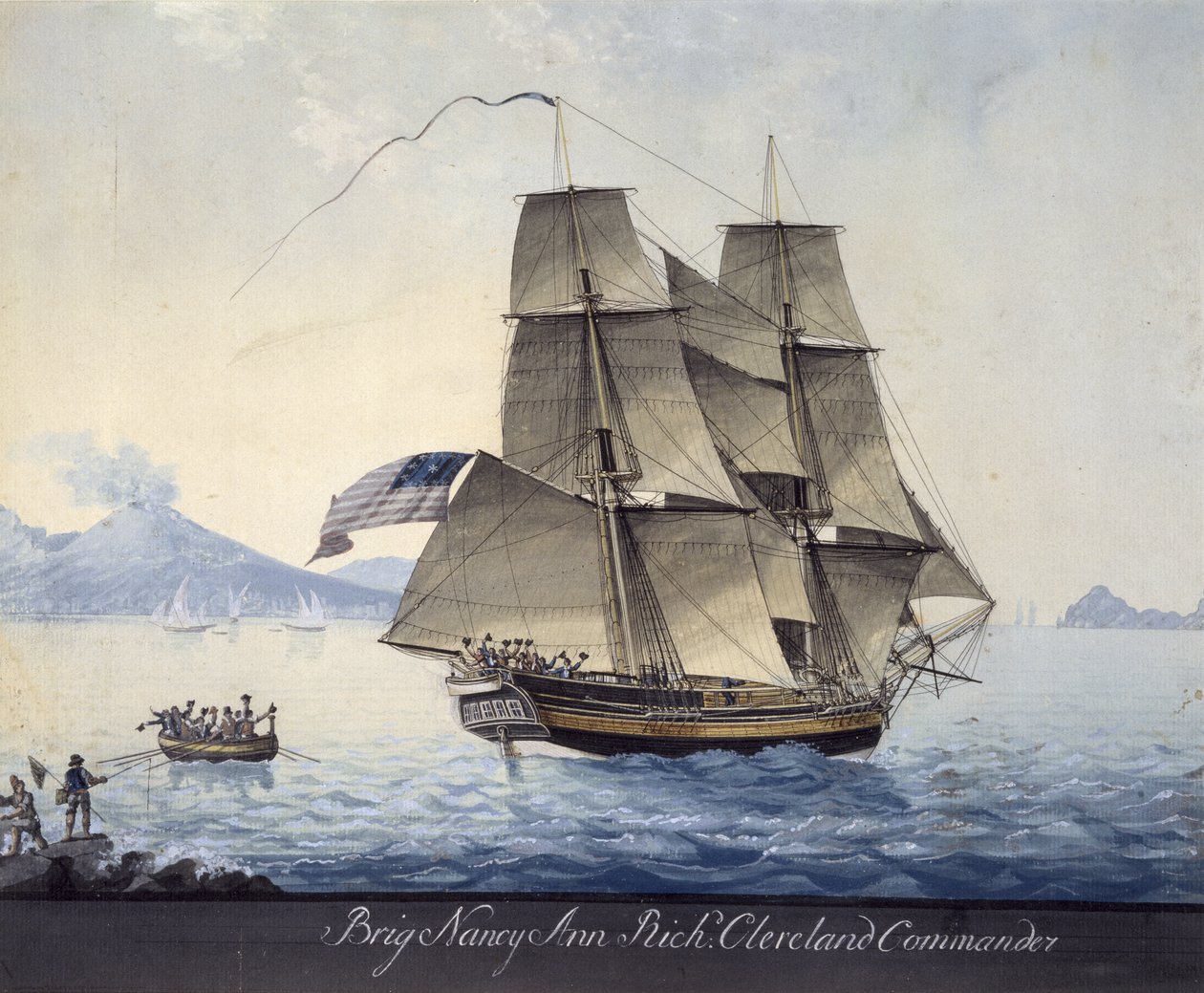 Brigáda Nancy Ann ze Salemu opouští Neapol, cca 1810 (akvarel na papíře) od Michele Felice Corne