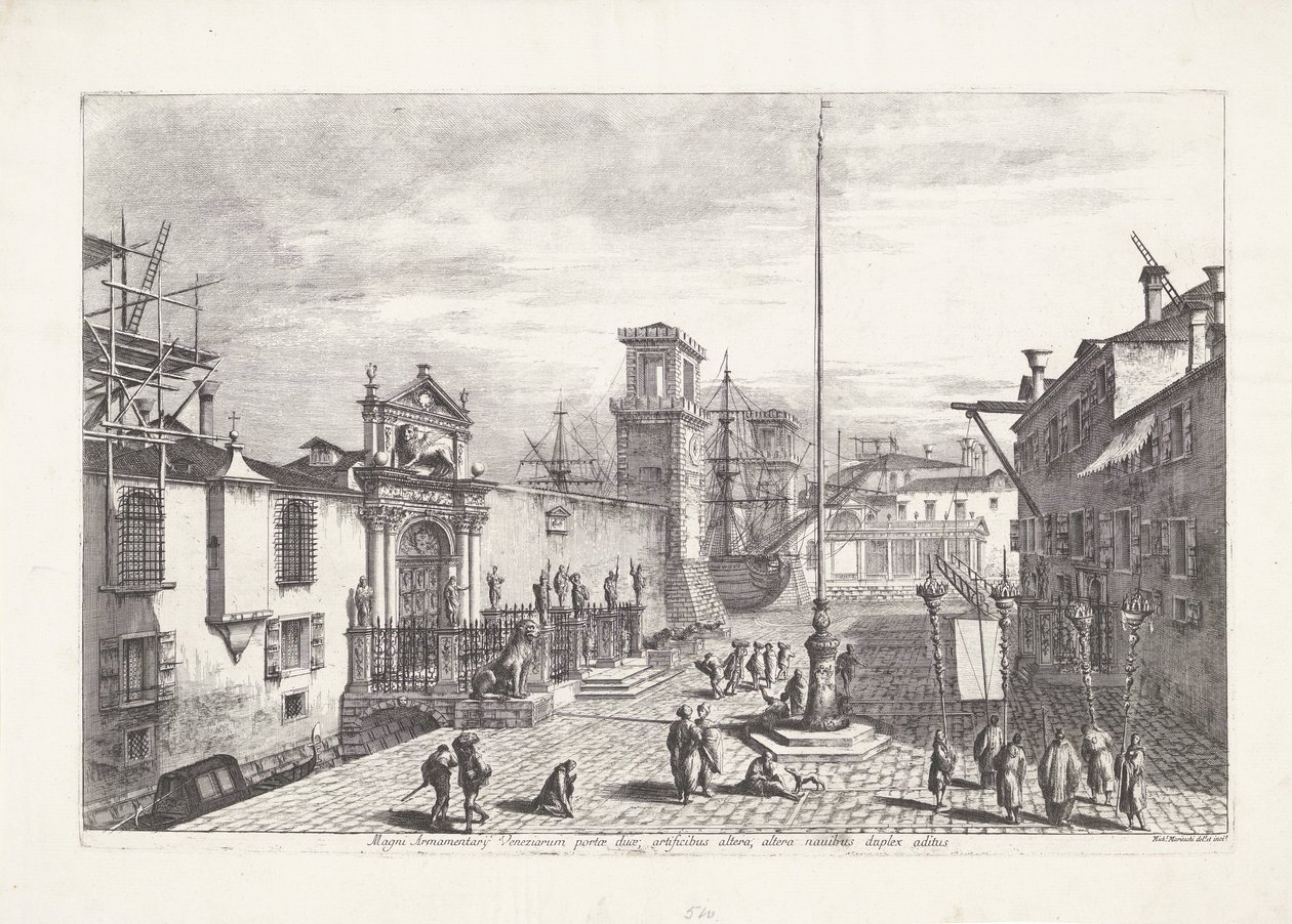 Porta Magna z Venetiaans Arsenaal Dvě brány Velkého arzenálu Benátek (...) (název na předmětu) Gezichten op Venetië (název série) Nádherné a vybrané pohledy na město Benátky (název série) od Michele Marieschi