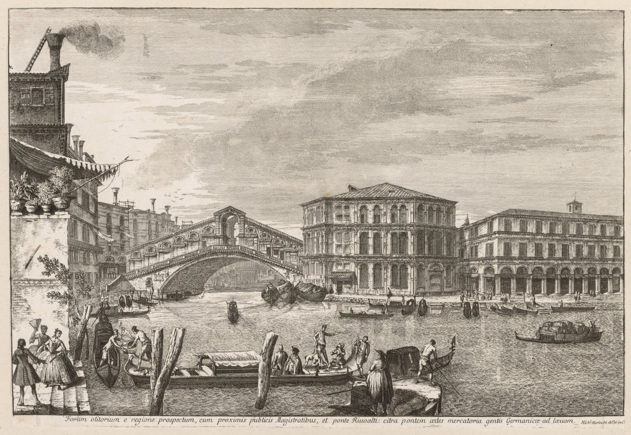 Pohledy na Benátky: Most a trh Rialto, 1741. od Michele Marieschi