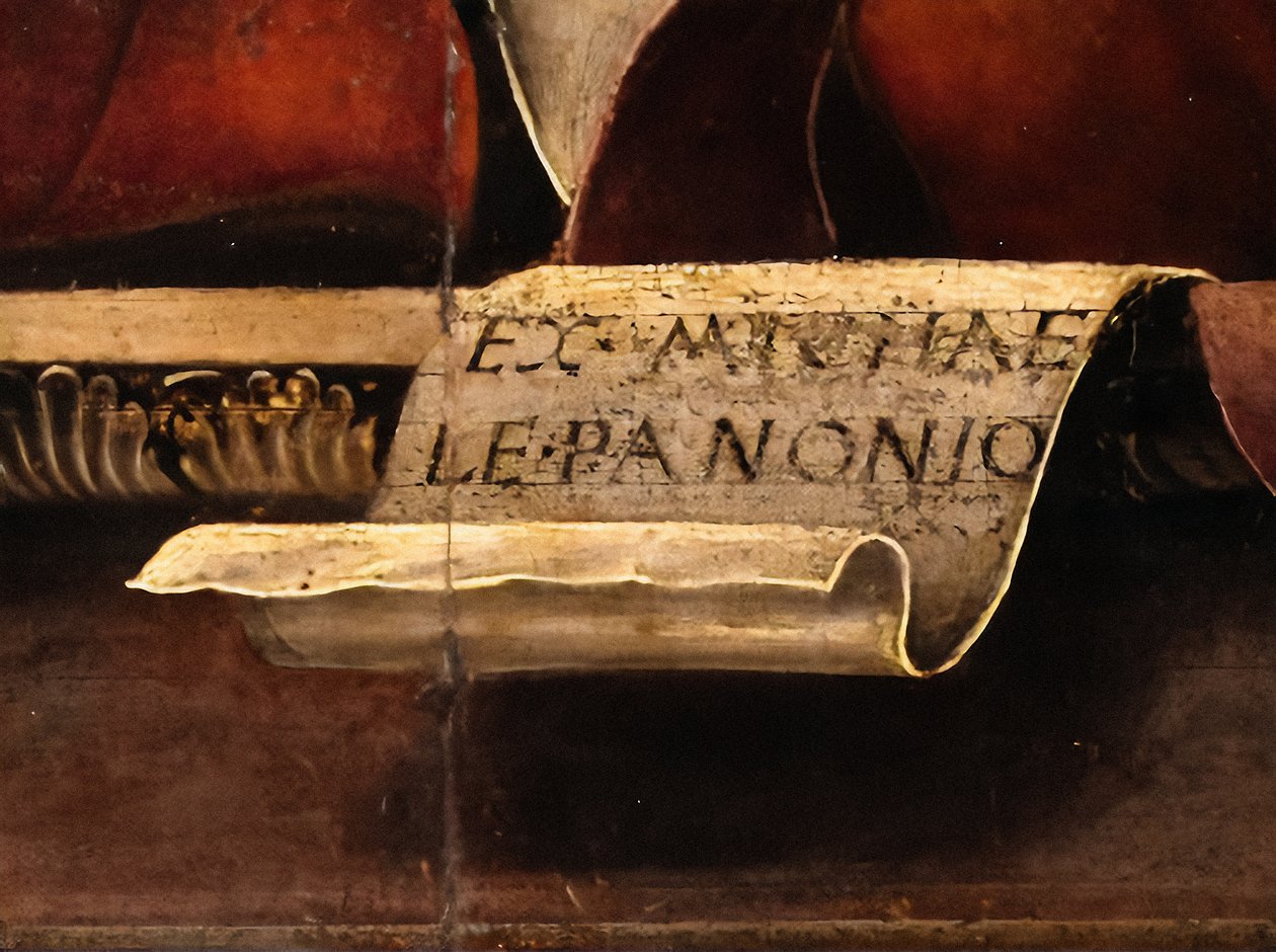 Múza Thalia, detail, asi 1456-57 (olej a tempera na topolu) od Michele Pannonio