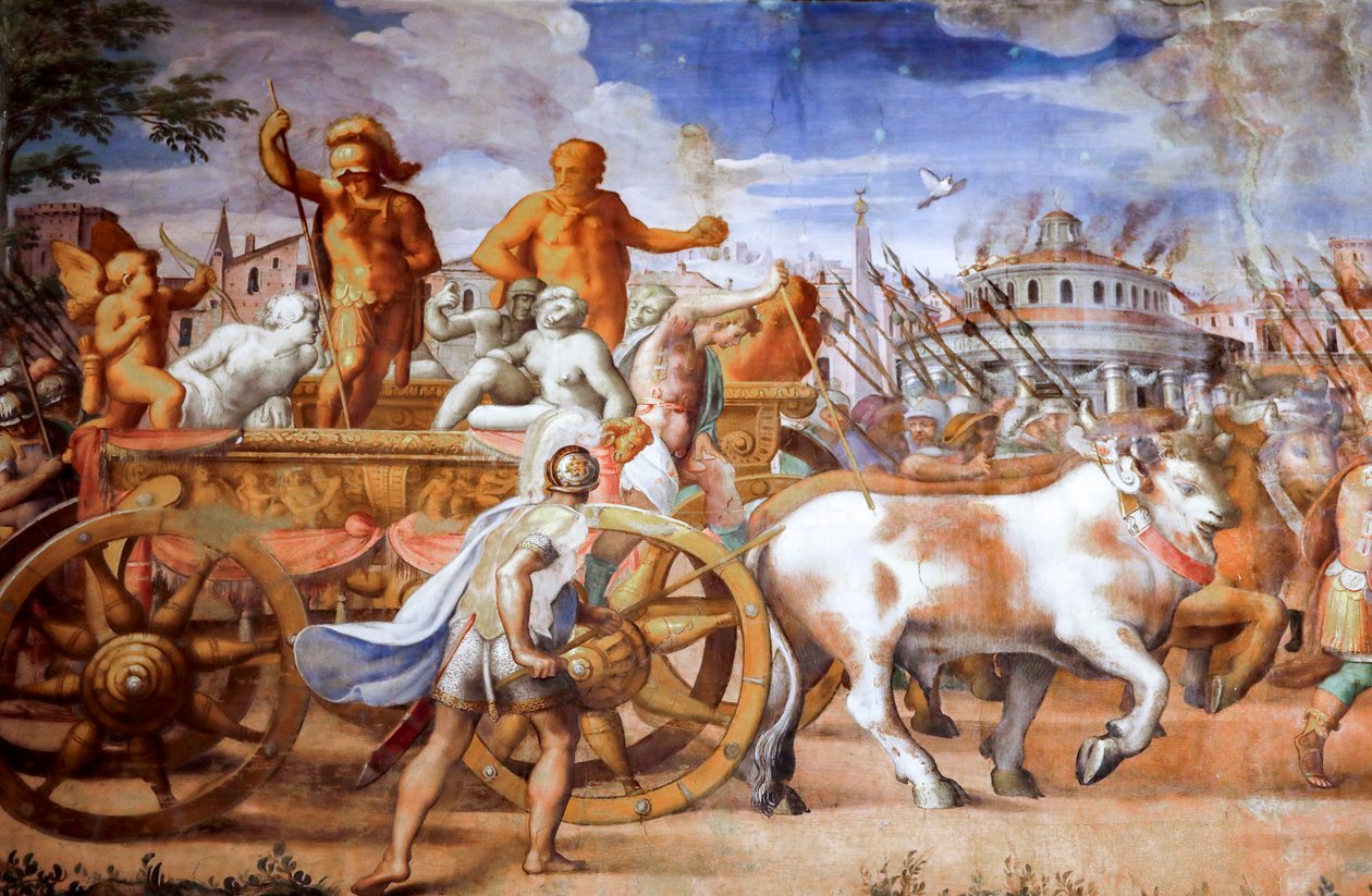 Triumf konzula Lucius Aemilius Paulus nad Perseem krále Makedonie (detail), asi 1570 (freska) od Michele and Rocchetti Jacopo Alberti