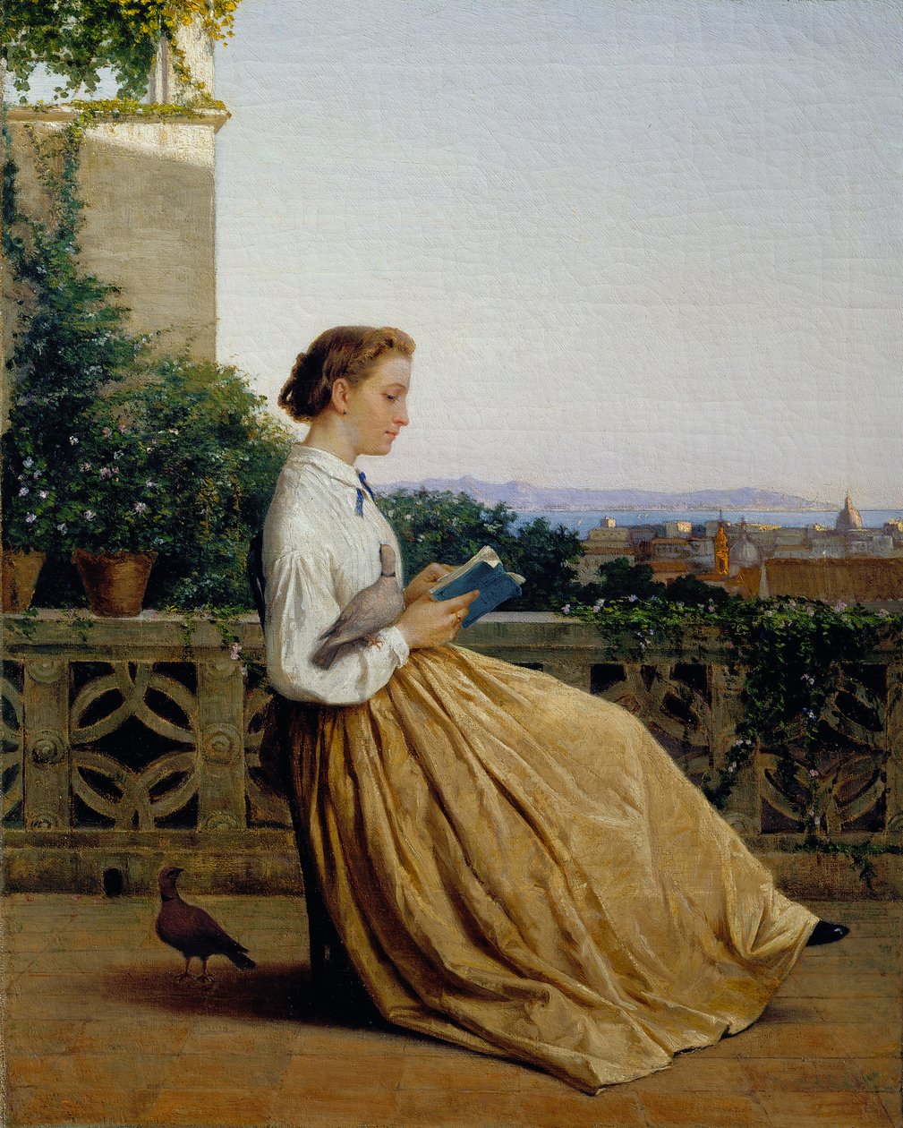 Čtení na terase, asi 1875 (olej na plátně) od Michele Tedesco