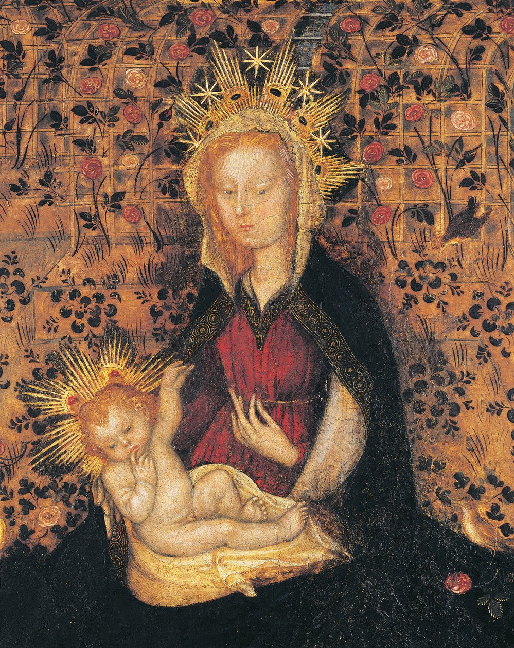 Neitsyt ja lapsi, yksityiskohta Ruusutarhan Madonnasta, Michelino da Besozzo (n. 1370-1455) tai Stefano da Verona (n. 1374-1438), tempera paneelissa, 63x42 cm od Michelino Molinari da Besozzo