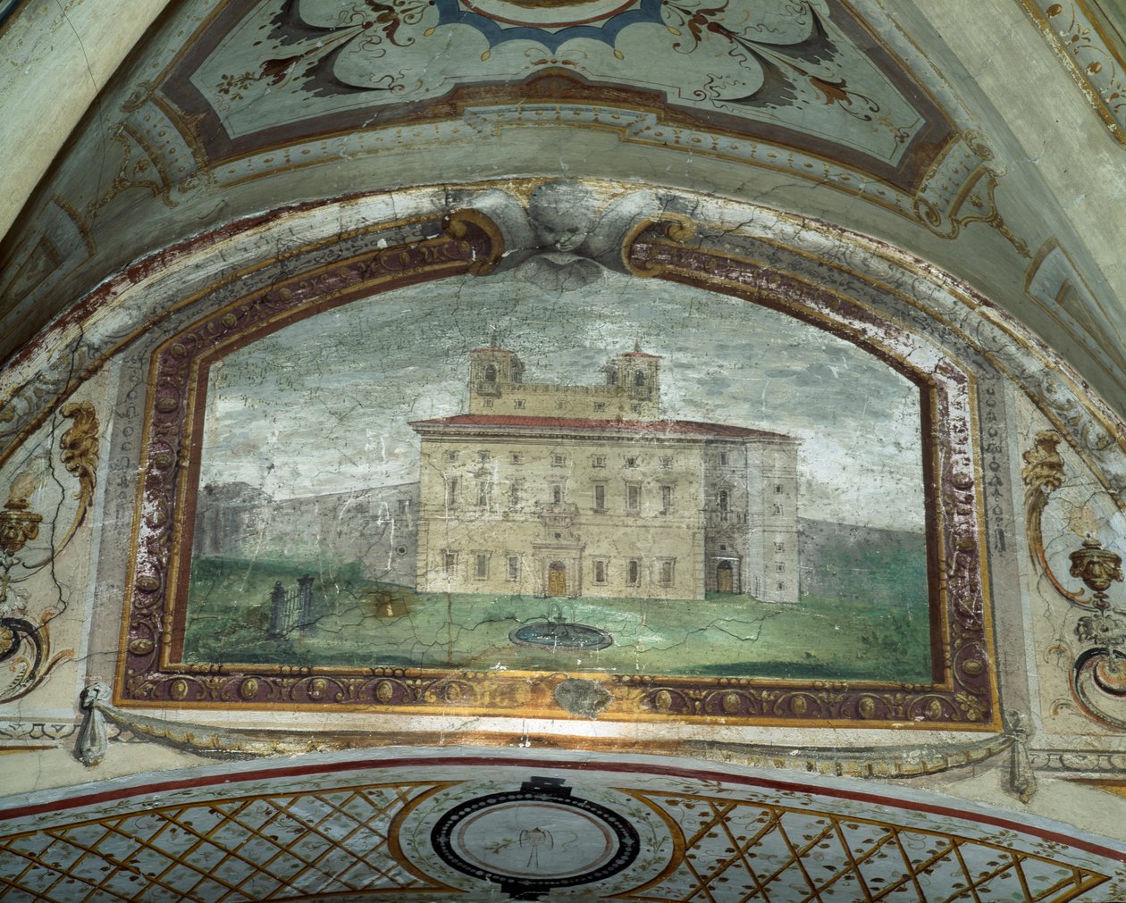 Detail fresky, freska Villa Medicea di Careggi od Michelozzo di Bartolommeo