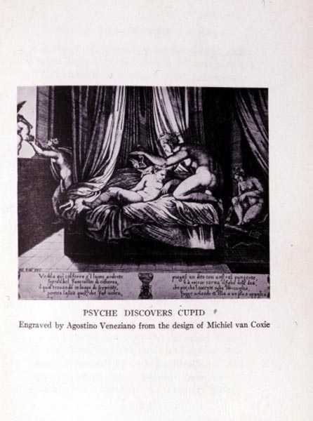 Psyche Discovers Cupid, vyrytý Agostino Veneziano (1490-1540) od Michiel I after Coxie or Coxcie