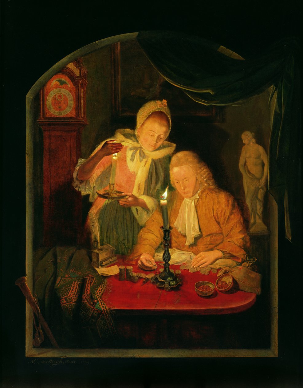 Pár počítání peněz při svíčkách, 1779 (panel) od Michiel Versteegh