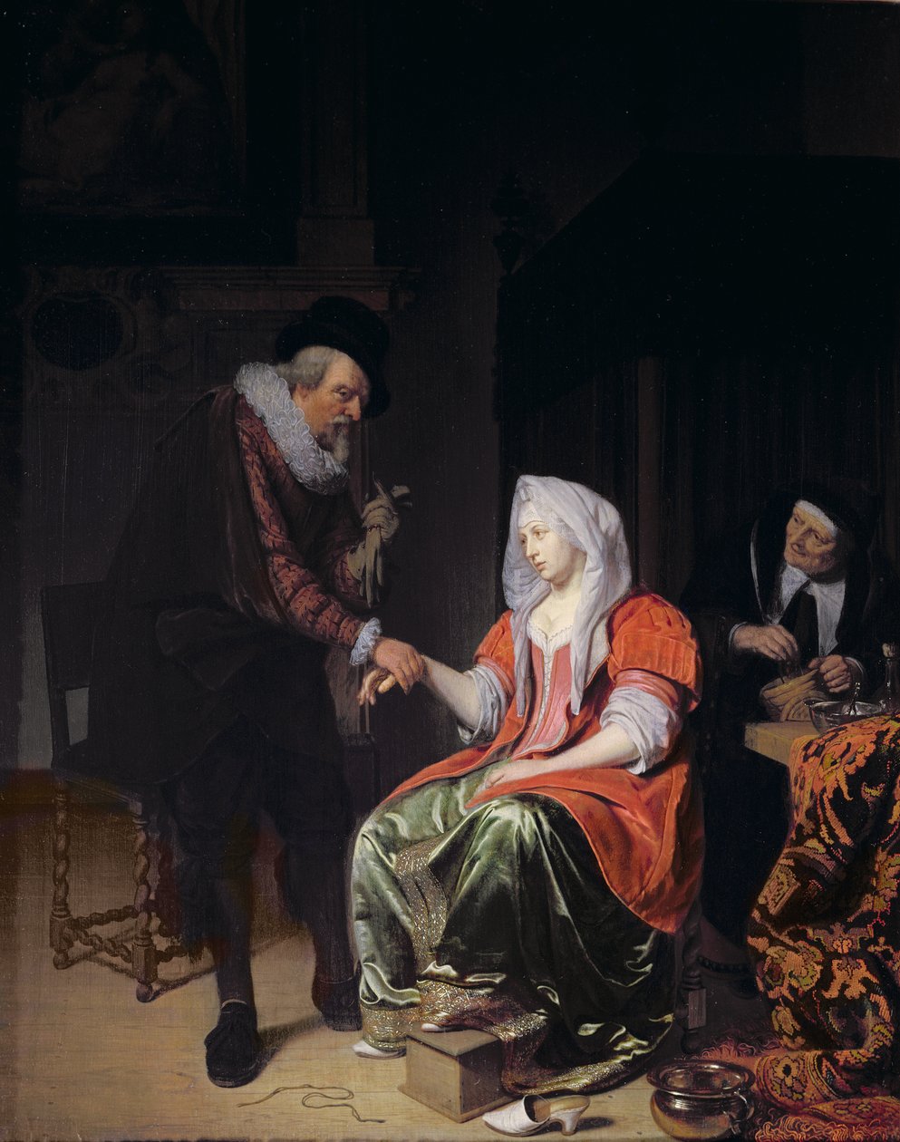 Doktor s puls mladé ženy od Michiel van Musscher