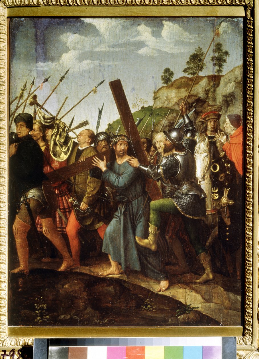Kristus nesoucí kříž. (Kristus nesoucí kříž). Obraz Michaela Sittowa (1460 nebo 1468-1525). Olej na plátně, 37,5 x 28,3 cm, cca 1518-1525. Nizozemské umění, renesance. Puškinovo muzeum výtvarných umění, Moskva. od Michiel Sittow