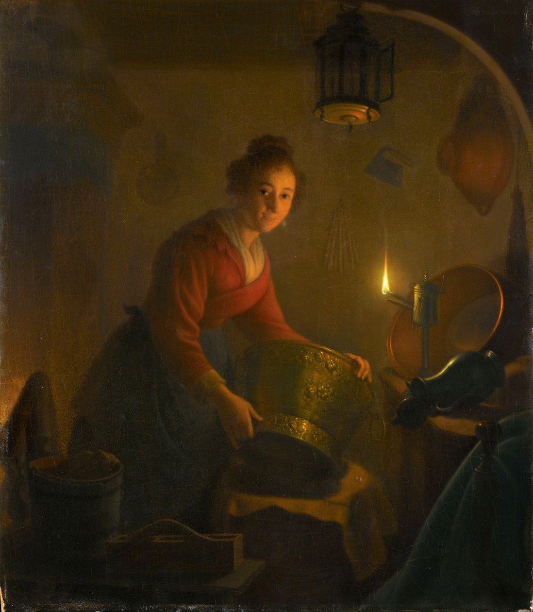 Žena v kuchyni při svíčkách, cca 1830 (olej na desce) od Michiel Versteegh