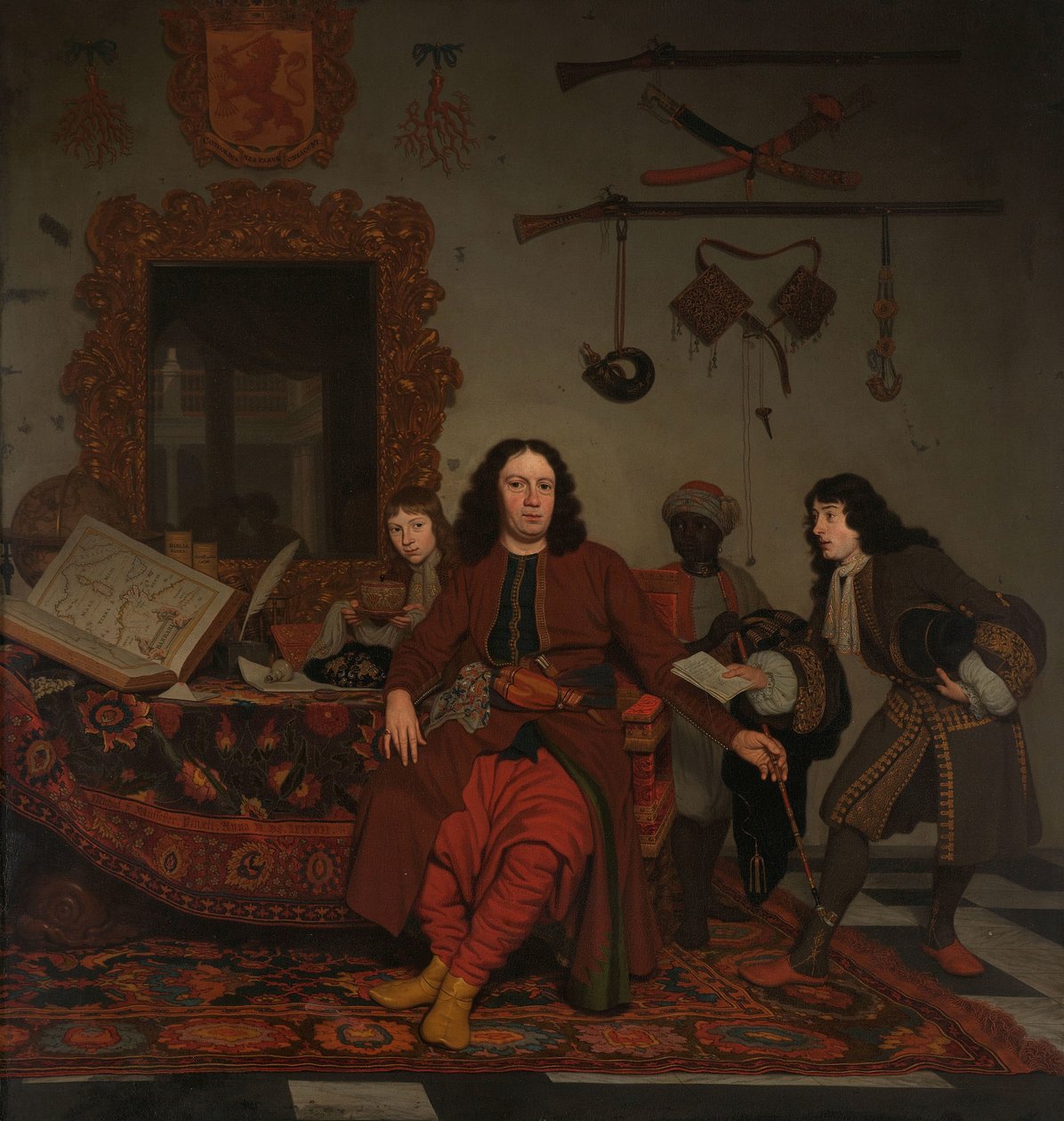 Thomas Hees a jeho služebník Thomas a synovci Jan a Andries Heesovi Portrét Thomase Heese (nar. 1634/35), rezidenta a generálního komisaře vlád Alžíru, Tunisu a Tripolisu, se svými synovci Janem (nar. 1670/71) a Andriesem (nar. 1). od Michiel van Musscher