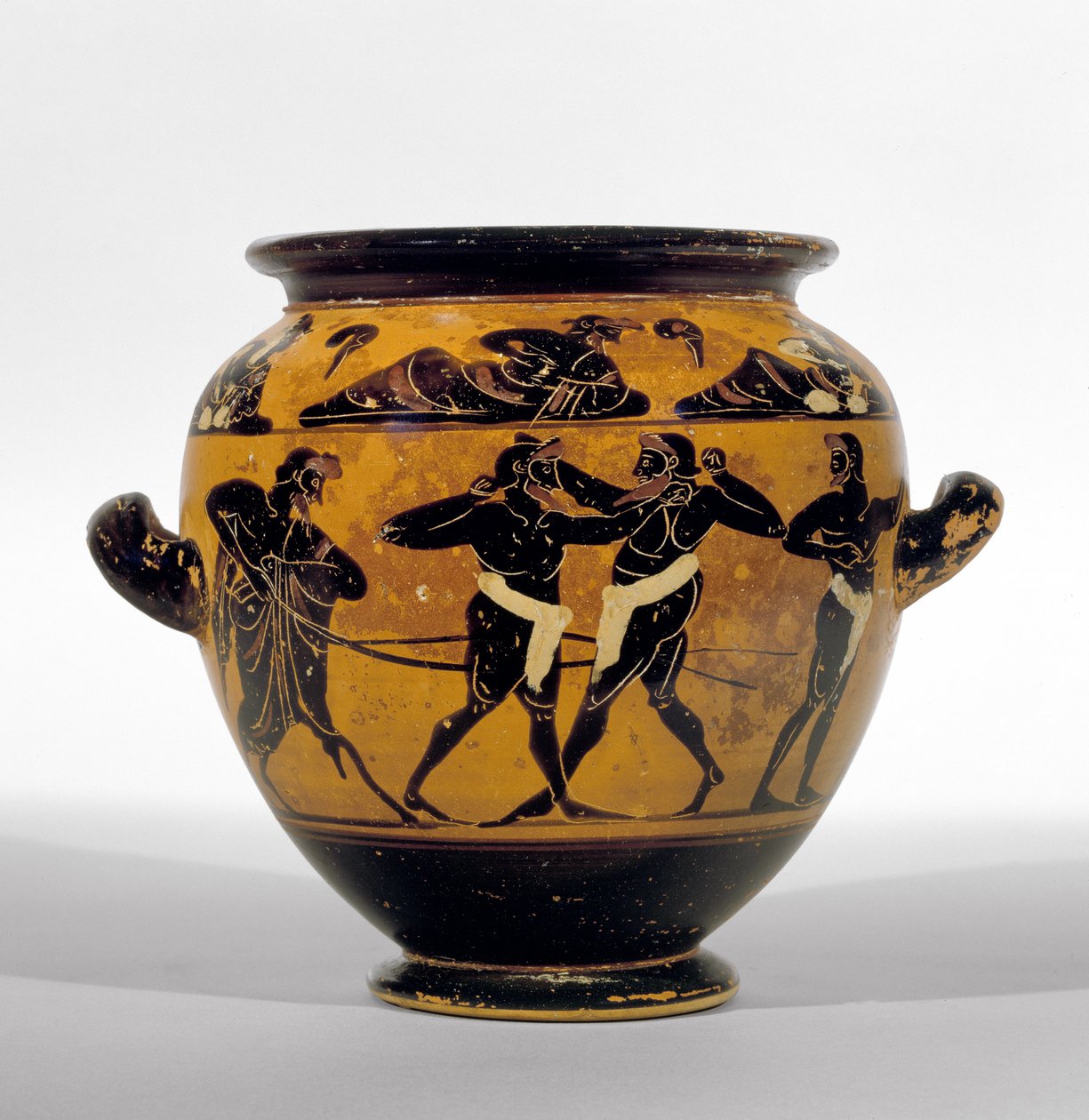 Attický černofigurový stamnos s vyobrazením boxerů, asi 520-500 př. n. l. (keramika) (viz také 100575) od Michigan painter
