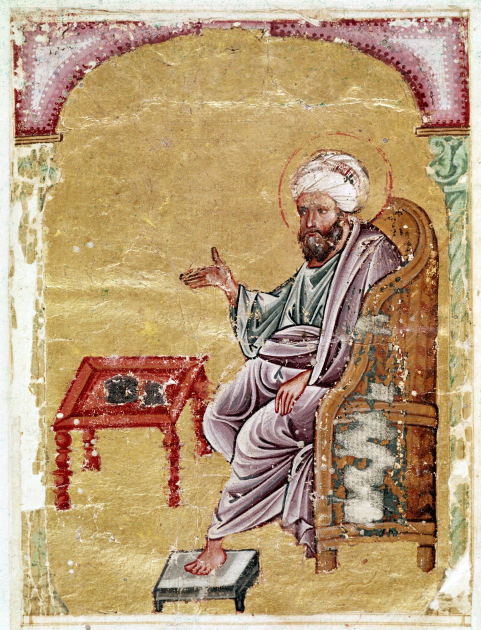 Ms.Ahmed III.2127 f.1v, Dioscorides, folio z arabského rukopisu De Materica Medica od Dioscorides, 1229 (neprůhledné wc a zlato na papíře) od Middle Eastern School Middle Eastern School