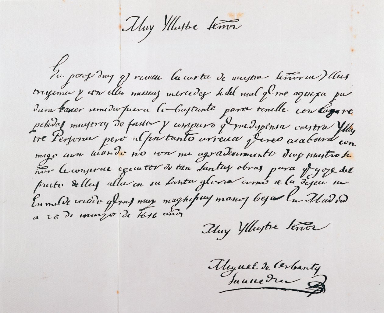 Dopis psaný arcibiskupovi z Toleda, 26. března 1616 (inkoust na papíře) od Miguel de Cervantes Saavedra